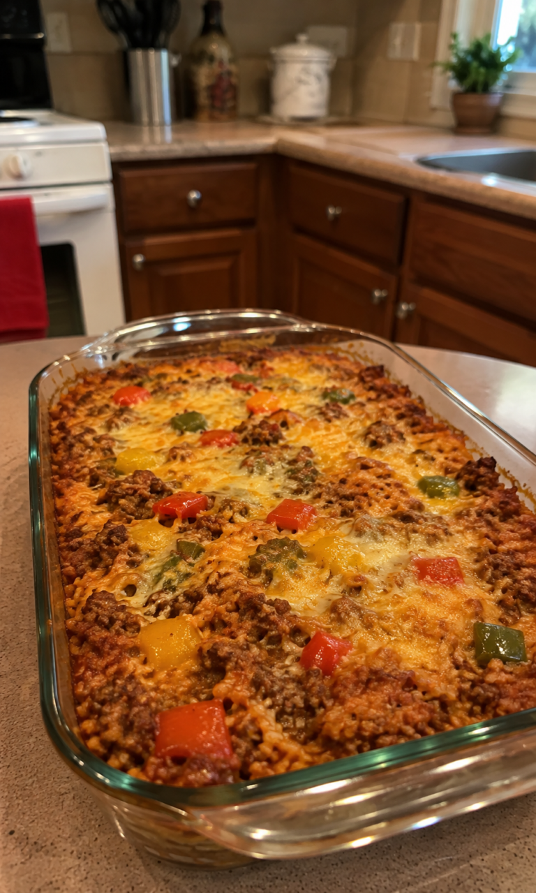 Cheesy Ground Beef and Rice Casserole