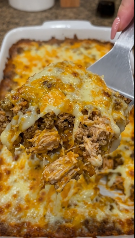 Cheesy Ground Beef and Shredded Chicken Casserole