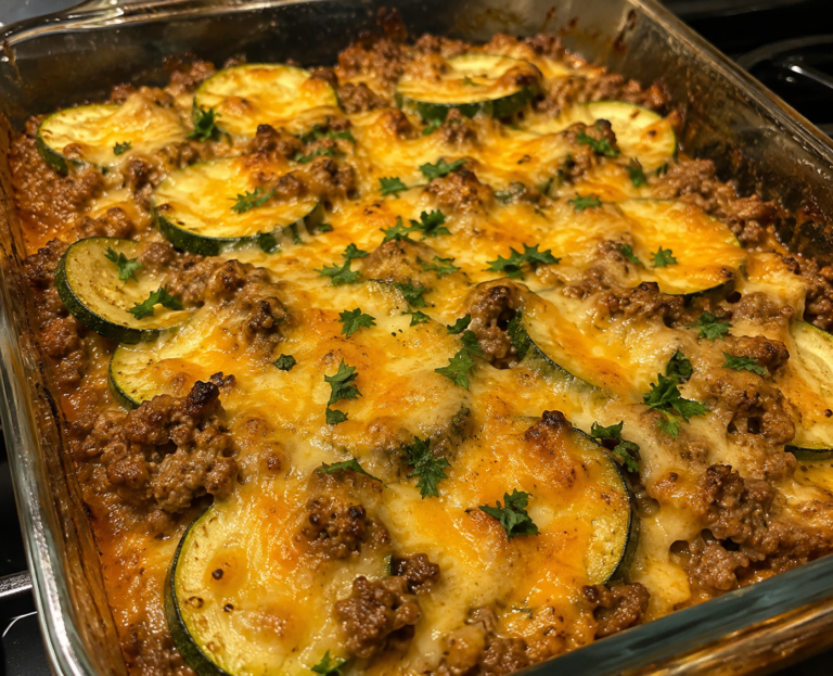 Cheesy Zucchini and Ground Beef Casserole