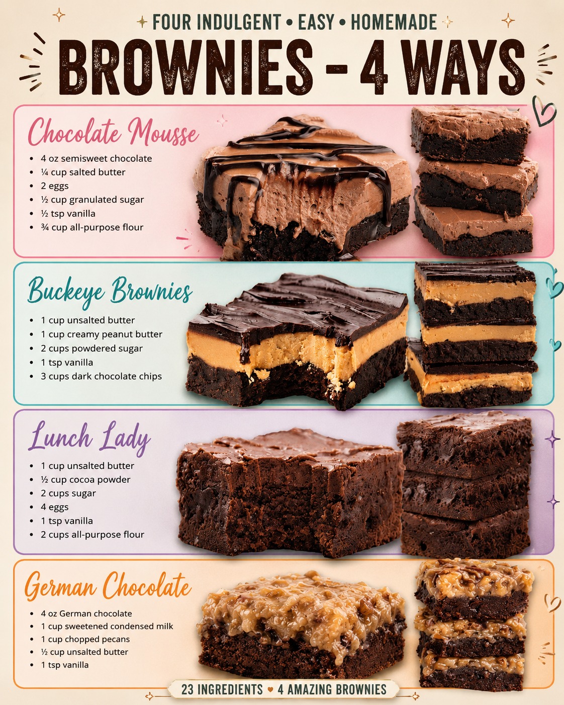 Four Indulgent Easy Homemade Brownies - 4 Ways