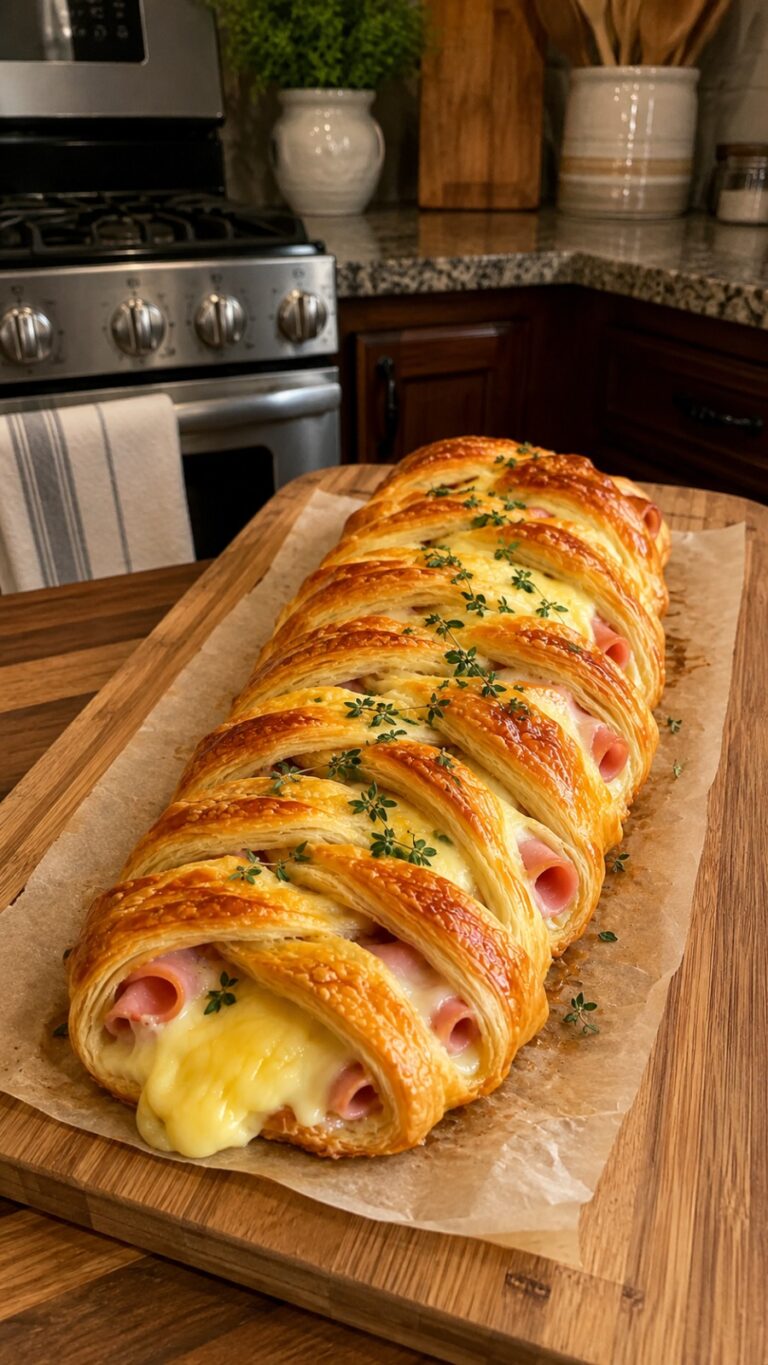 Ham and Cheese Puff Pastry Braid