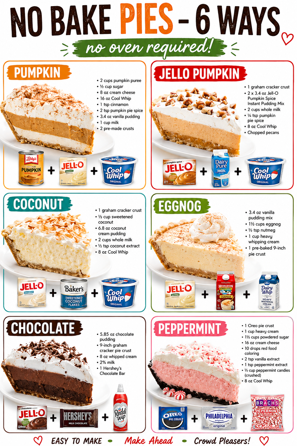 NO BAKE PIES - 6 WAYS 1 NO BAKE PIES - 6 WAYS