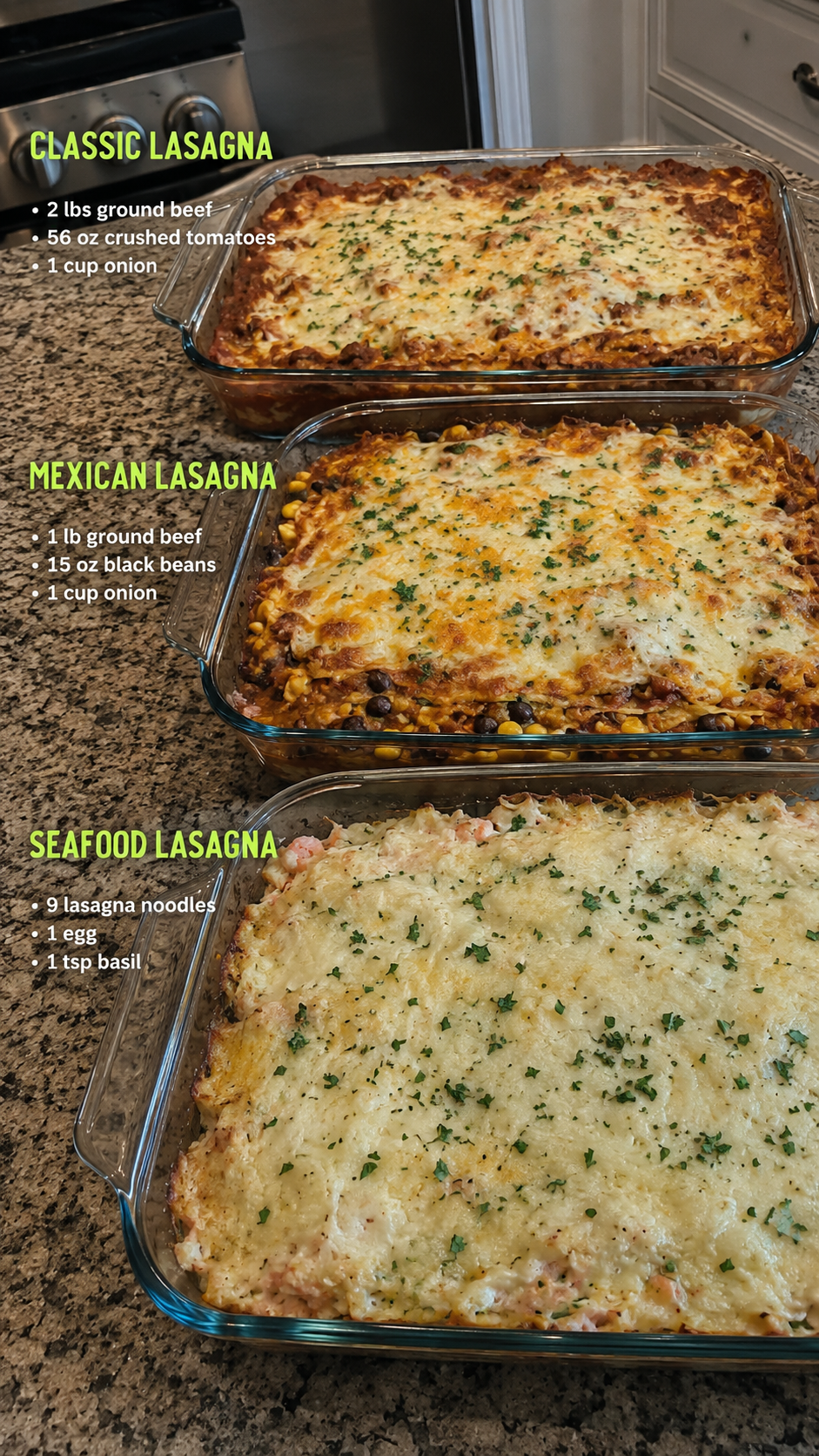 Three Types of Lasagna 1 Three Types of Lasagna