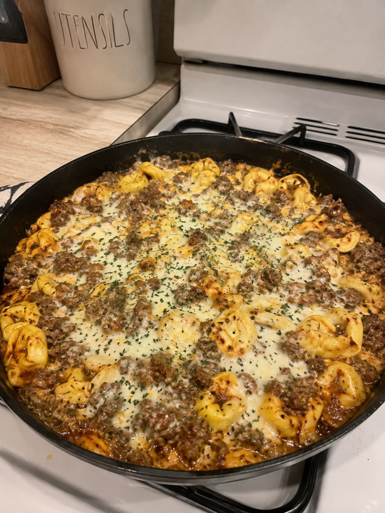 Tortellini Skillet with Ground Beef and Cheese